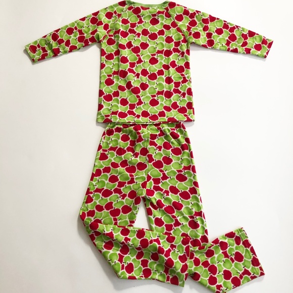 Leveret Apples Fleece 2 Pc Pajamas PJ Set Big Girls Fits Size 8 Green Red - Picture 3 of 7